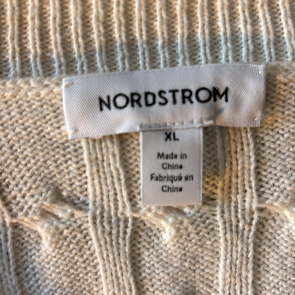 Nordstrom Cable Knit Crew Neck Sweater XL Off-White Merino Wool Blend Long Slv - Picture 4 of 8